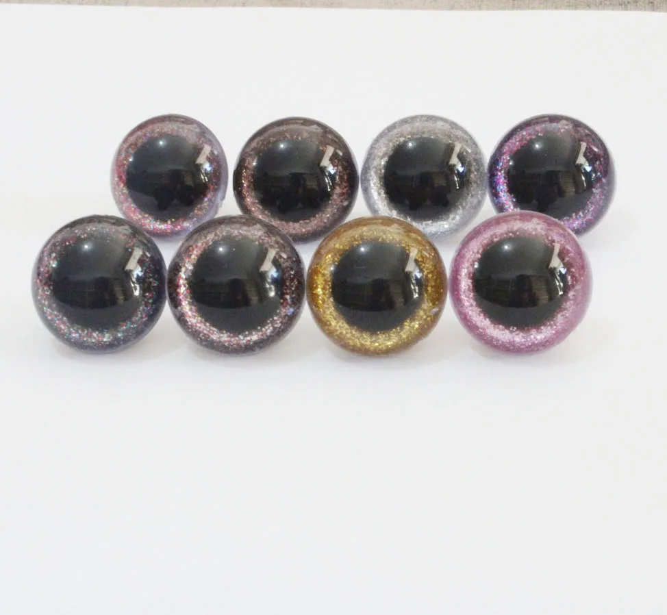 

100pcs 13mm-24mm round plastic safety clear toy eyes +glitter Nonwovens +hard washer for plush doll-size&color option-N8