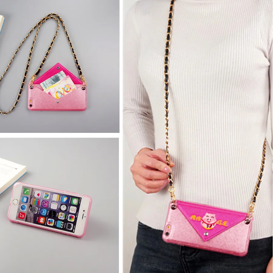 

case for iphone XS MAX XR X 8 7 6 6S plus case cover fashion 3d pig wallet card with shoulder strap soft silicon phone bag capa