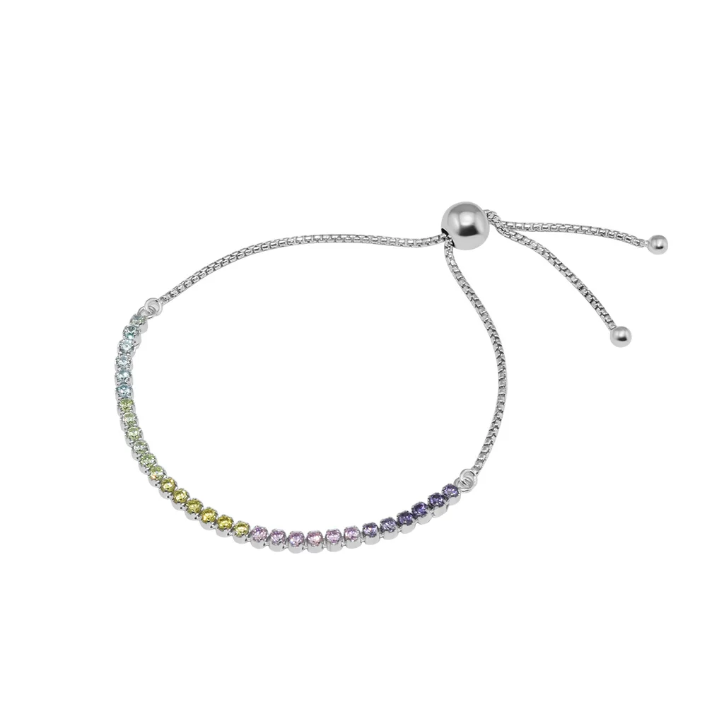 

Authentic 925 Sterling Silver Multi Color Sparkling Strand Bracelet With Mixed CZ for Women Gift DIY FIne Jewelry SLB030D