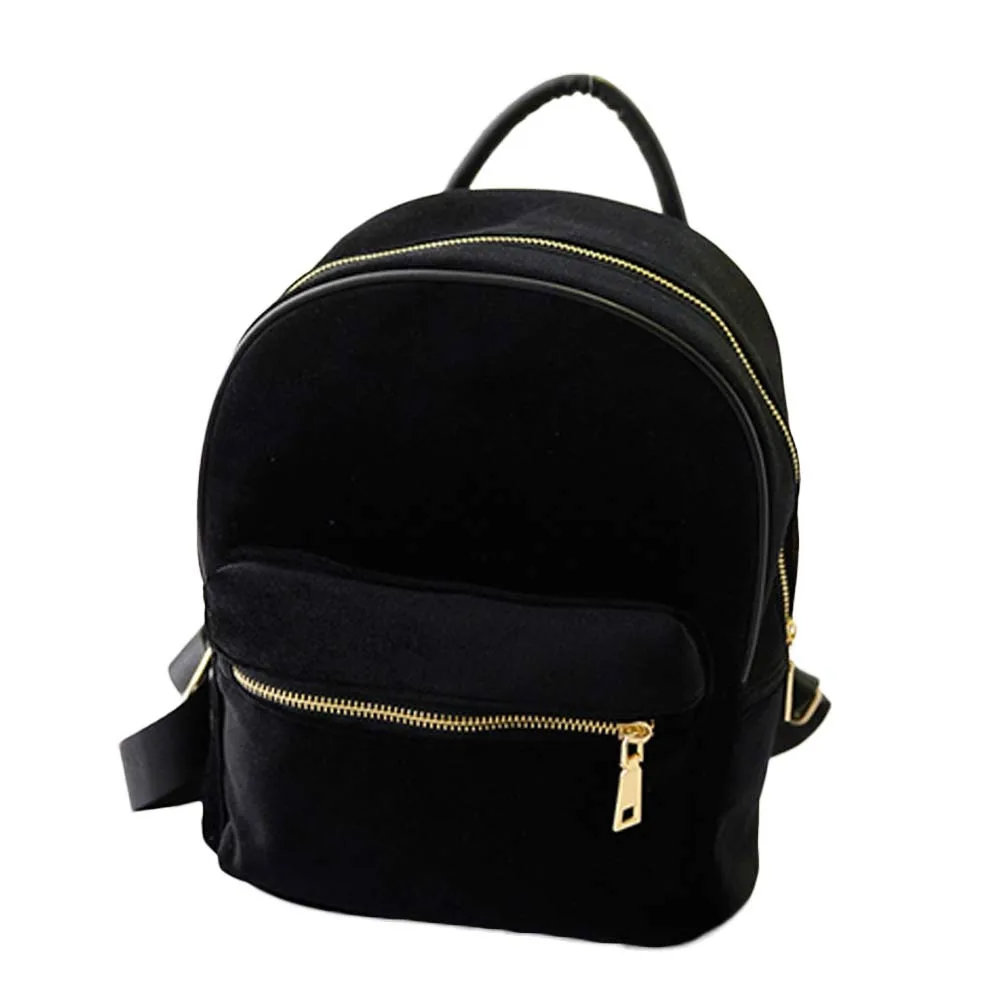 Backpack Women Gold Velvet Solid Color Fashion Design Backpack Rucksack