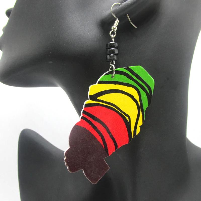 

Free Shipping! African Head Wrap Lady Wooden Earrings can mixed 3 colors