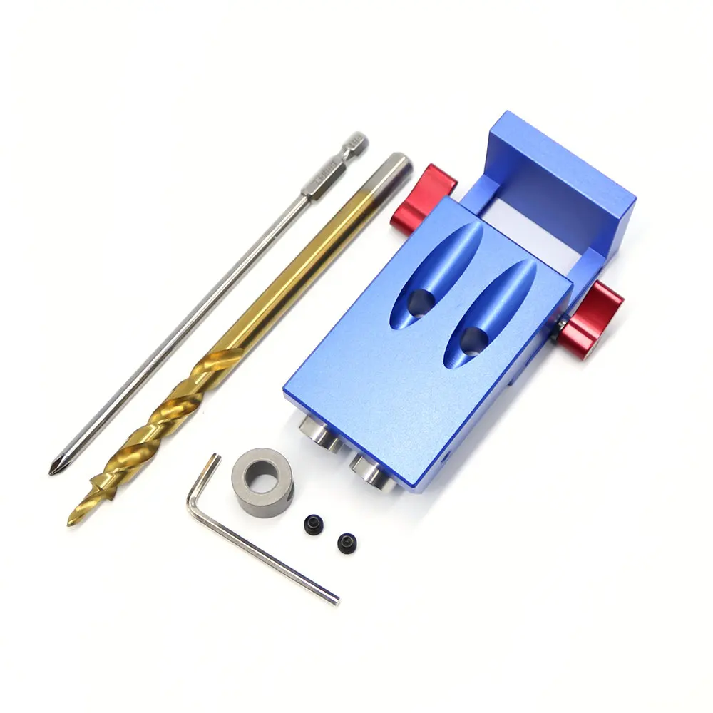 Aluminum Pocket Hole Jig Kit System Wood Working Joinery Tool Set With Step Drill Bit Mini Slant-Hole Device