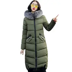 2018 зимнее женское пальто с капюшоном, меховой воротник, Толстая теплая длинная куртка, Женское пальто для девочек, длинное тонкое большое