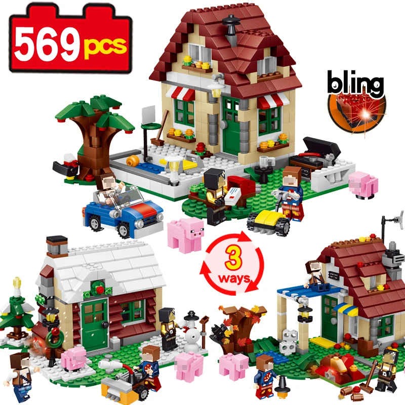 

569pcs Four Season House 3 ways My Worlds Building Blocks Educational Brick Toy Figures compatible Lego Action Christmas Gifts