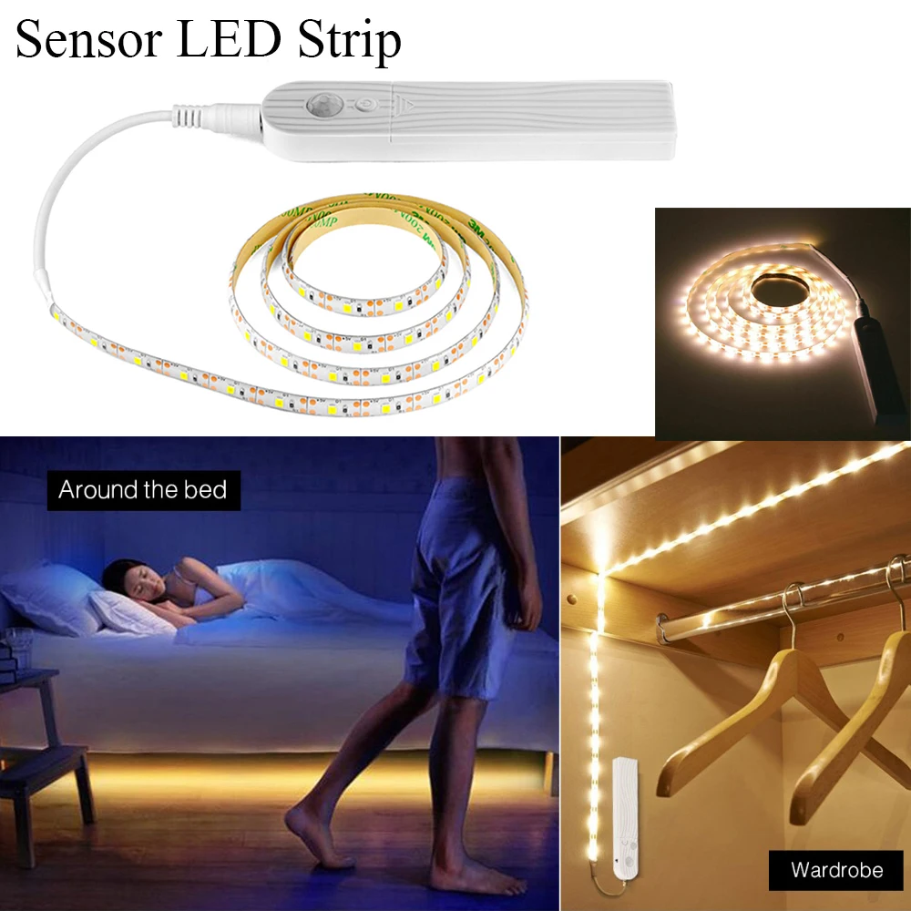 

Wireless Motion Sensor LED Strip lamp 1M 2M 3M USB LED Strip Use In TV Under Bed Cabinet Closet Wardrobe Stairs Door Night light