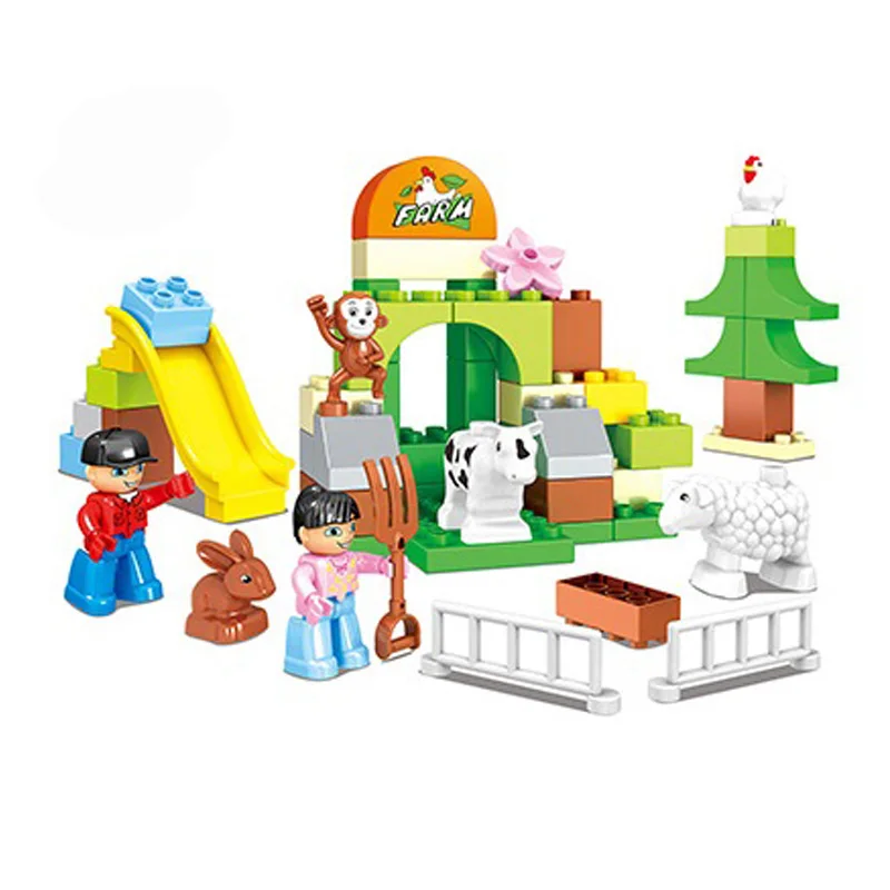 

54pcs Happy Farm Animal Big Building Blocks Sets DIY Educational Toy Bricks Compatible LegoINGly Duploe Animals