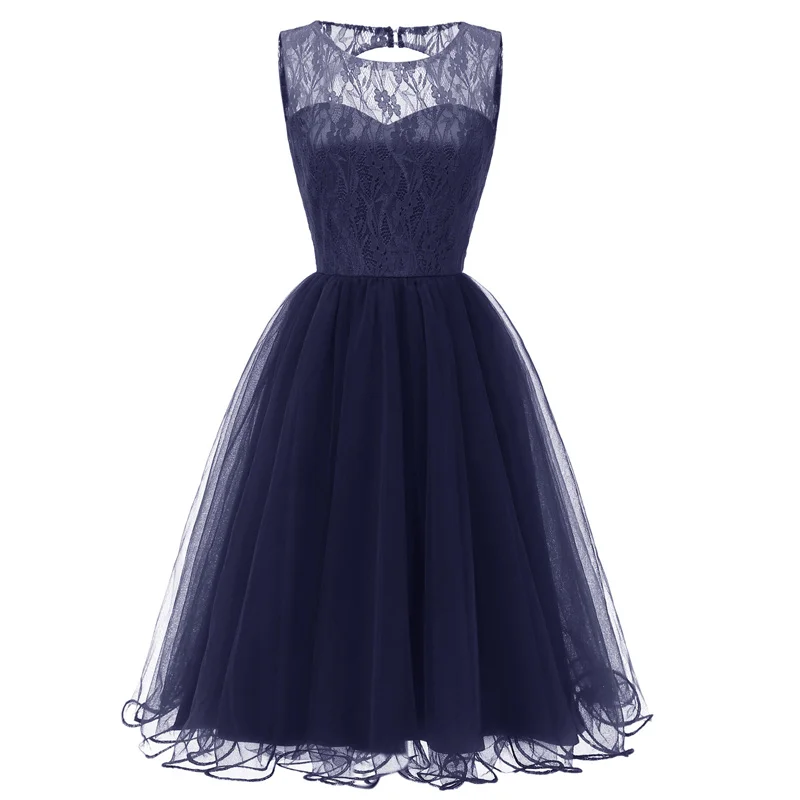 

robe de soiree Women Sexy Sleeveless Hollow Lace evening dress Female Elegant Party Dresses Net yarn evening gown