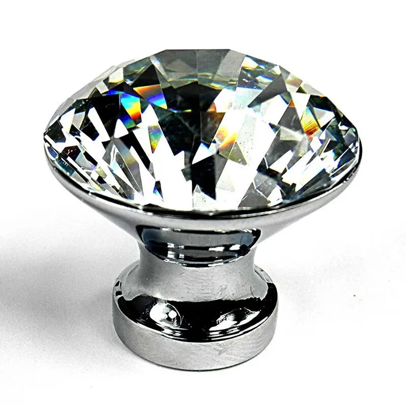 

20pcs Crystal Single Hole Drill Wardrobe Cabinets Drawer Handle 30mm Drawer Pull European Style Transparent Cut Part