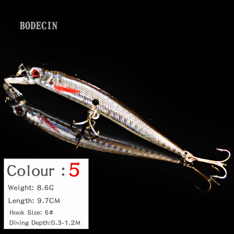 5PC Minnow Wobblers Lure 3D Eyes Hard Plastic Lures Crankbait Wobbler Artificial Bait 10CM8.6G Good Fishing Tackle Sea Bass Set (5)