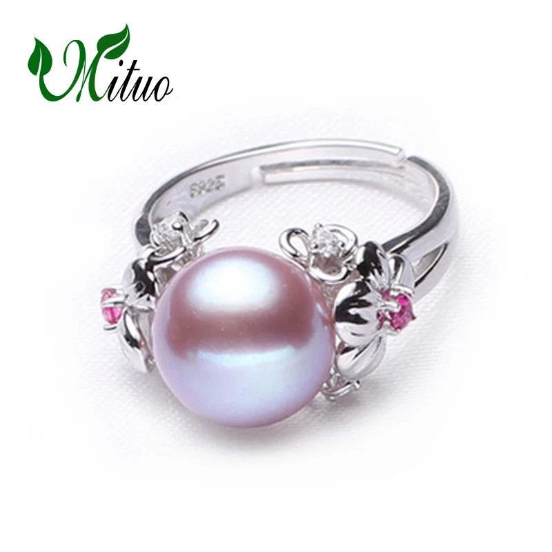 

MITUO 10-11mm Pearl Jewelry,natural Pearl rings for love,Freshwater Pearl 925 Silver ring,ruby silver rings for women gift box