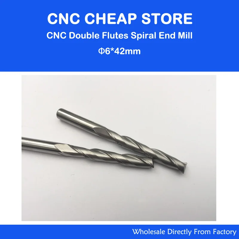 

2pcs/lot Carbide CNC Router Bits Two Flutes Spiral End Mills Double Flutes 6mm Milling Cutter Spiral PVC Cutter CEL 42mm