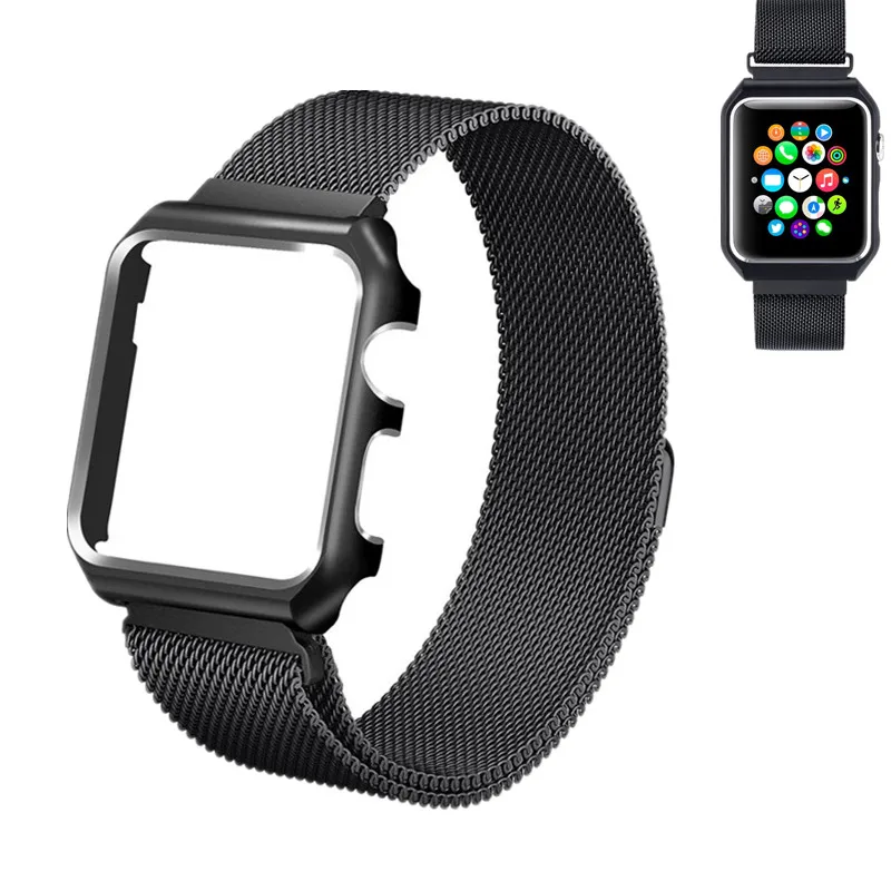 

ASHEI Milanese Loop Bracelet For Apple Watch Band 42mm 38mm Stainless steel Mesh Strap Protective Metal Bumper Case For Iwatch