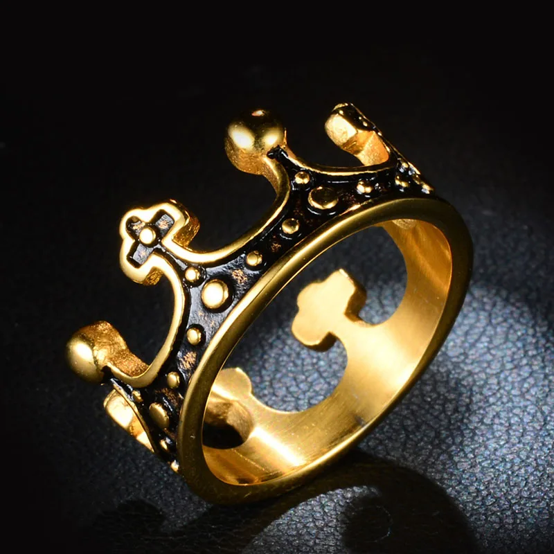 cheap The King Crown Ring for Men Quality Titanium Steel Ring Vintage Men Ring Wholesale Never Fade or Rust Big Size 7 12 Bijoux jz123