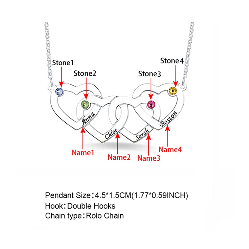 Колье с заказным именем именной, буква ожерелье s серебряная цепь с плетением «сердце» 2 3 4 5 именов кулон ювелирные изделия для Рождественский подарок для женщин