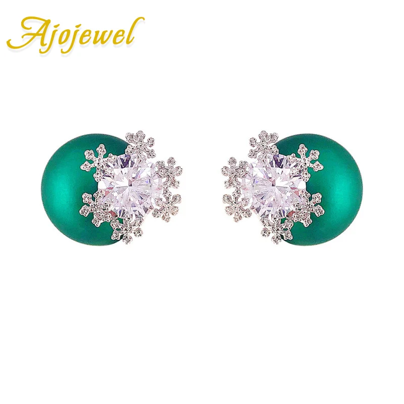 Женские Двухсторонние серьги гвоздики Ajojewel в виде снежинки с кристаллами и