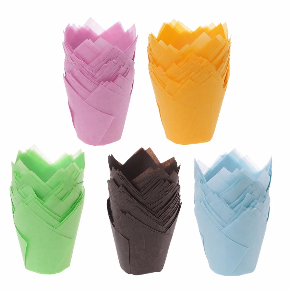 

50pcs/lot Solid Color Wrapper Liners Cup Muffin Tulip Case Cake Paper Baking Cupcake Decor for Wedding Party Supplies