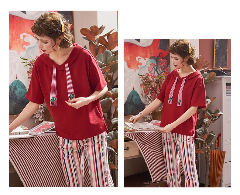 Пижамные комплекты для женщин летняя одежда для сна домашняя одежда для отдыха женская пижама с коротким рукавом из чистого хлопка С КАКТУСОМ пижама для девочек