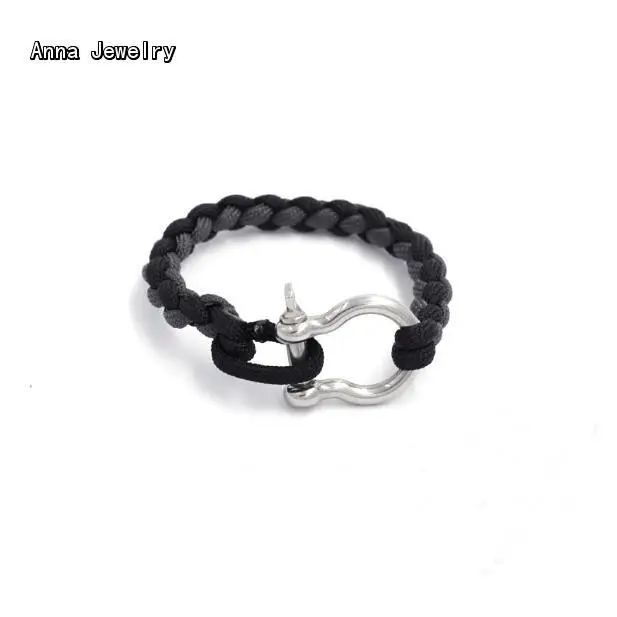 

New Fashion Braided Rope Chain Twill Bracelet,Black and Grey Color Cotten Rope Mixed Woven Bracelet with Screw Toggle Buckle