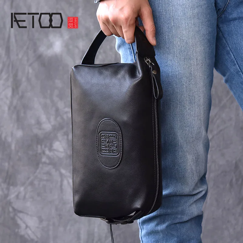 

AETOO Retro trend models Chinese style men's leather handbag leather handbag large capacity hand bag