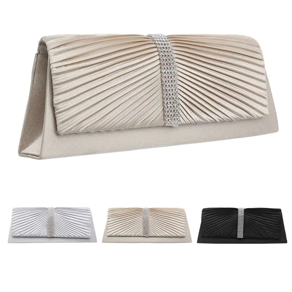 

Fashion Shining Cocktail luxury handbags women bags designer Satin Solid Ruched Party ladies hand bag Chain Evening Bag 2019#G30