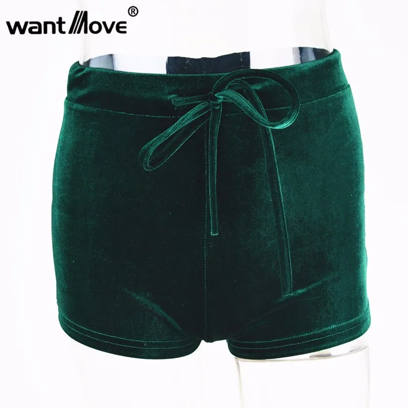 Wantmove, новинка, 5 цветов, S-XL, женские бархатные шорты с завязками, повседневные, высокая талия,, Осень-зима, сексуальные, элегантные, обтягивающие шорты, XD742