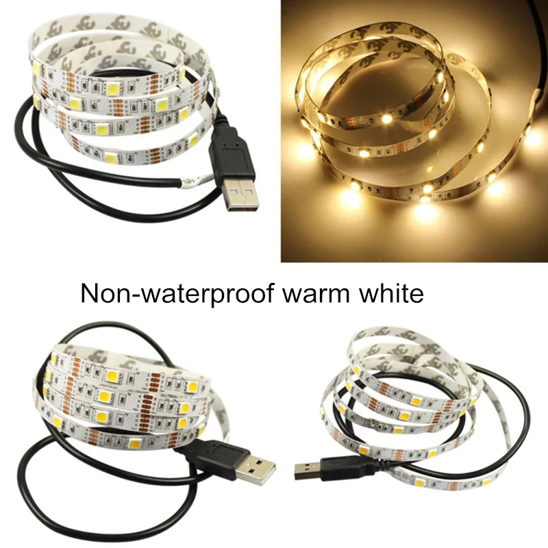 IP20/IP65 USB Питание DC 5V Светодиодная лента 5050SMD многоцветный 0 5 м 1 2 Гибкая полоса
