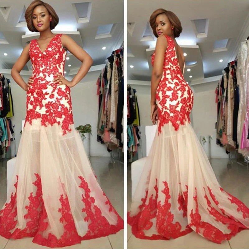 Hot Sale V-Neck Champagne Long Mermaid Evening Dresses Appliques Backless Party Dresse Formal Gowns Robe De Soiree | Свадьбы и