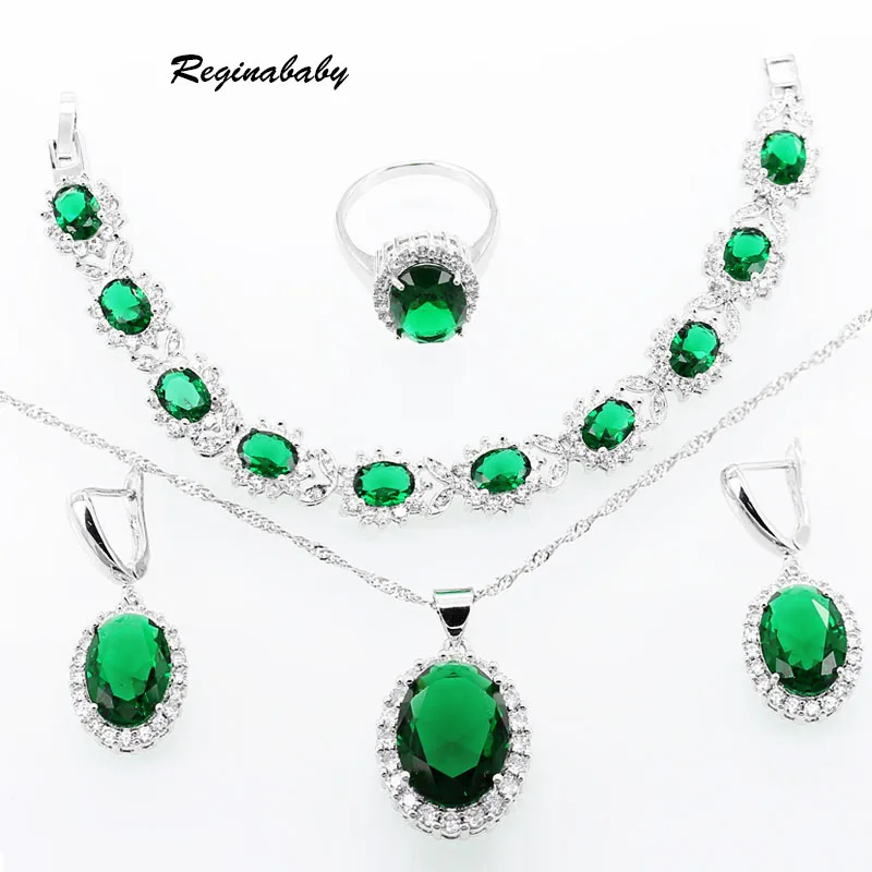 Gallant Green created Emerald Jewelry Sets For Women Silver color