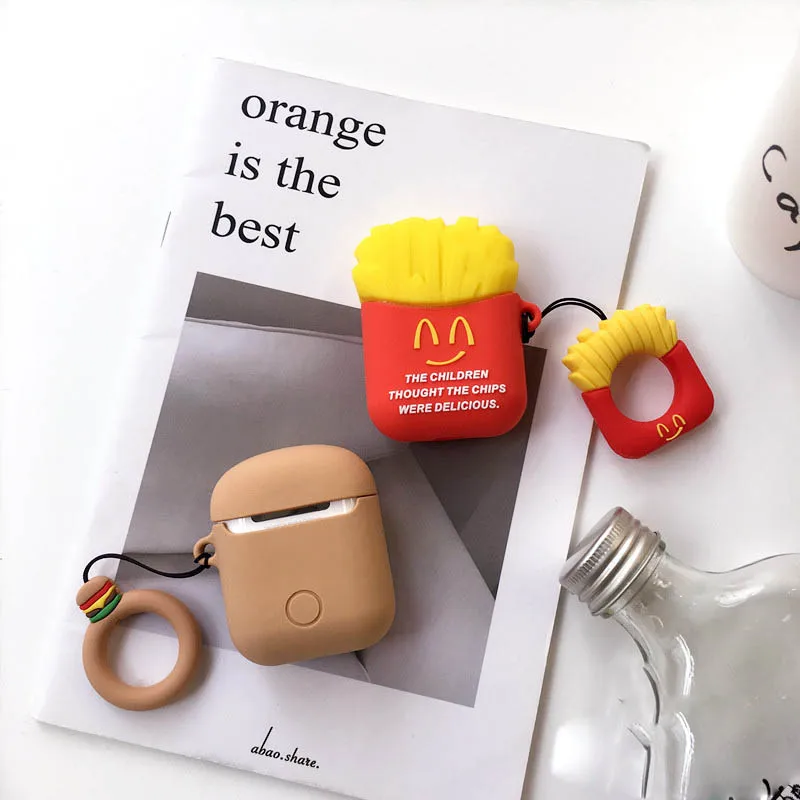 Милый Картофель фри Гамбургер Силиконовый чехол для Apple гарнитура для Airpods чехол для Airpods зарядная коробка защитный чехол сумка