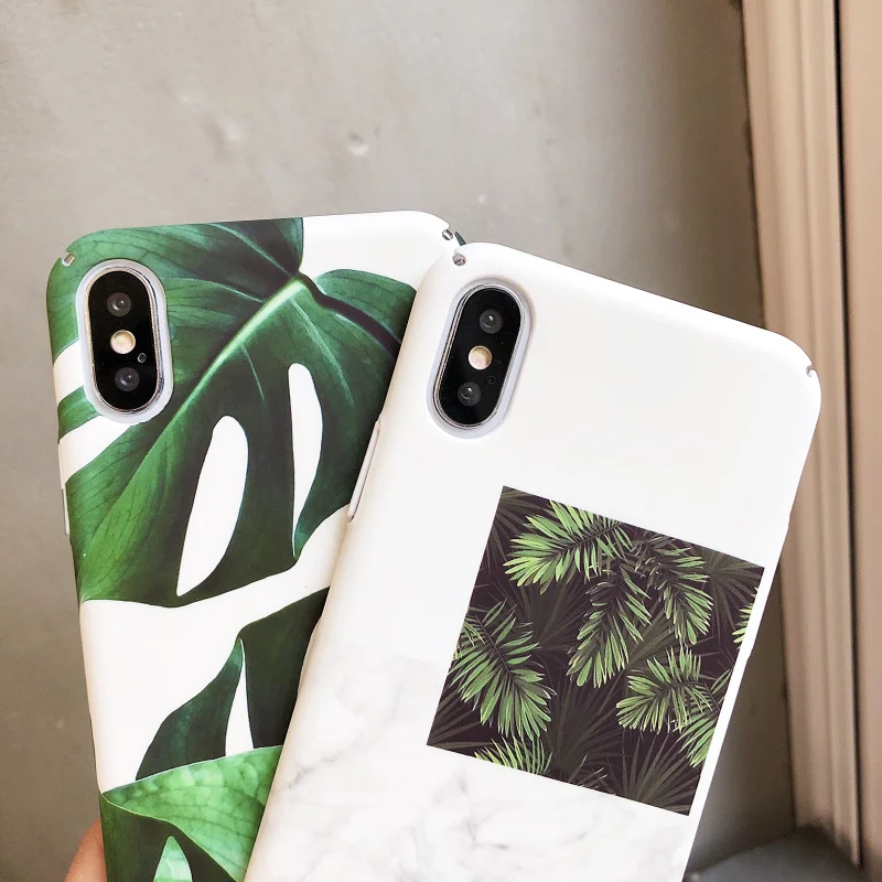 Luxury Matte Hard PC Phone Case on for iphone XS XR XS Max Ultra Thin Leaves Marble Back Cover for iphone 6 6s 7 8 Plus X Case