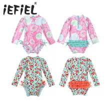 Цельный купальный костюм для маленьких детей; купальный костюм с длинными рукавами для маленьких девочек; купальный костюм с цветочным принтом; пляжная одежда для девочек