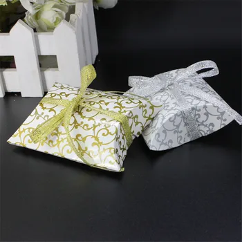 

100PCS Pillow Kraft Paper Boxes Candy Box Wedding Favors Gift with ribbon Sweet Favour Holder Party Birthday Baby Shower Supply