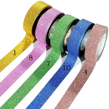 

16 Colors Hot Sales 10m Glitter Washi Sticky Paper Masking Adhesive Tape Label Craft Decorative Diy