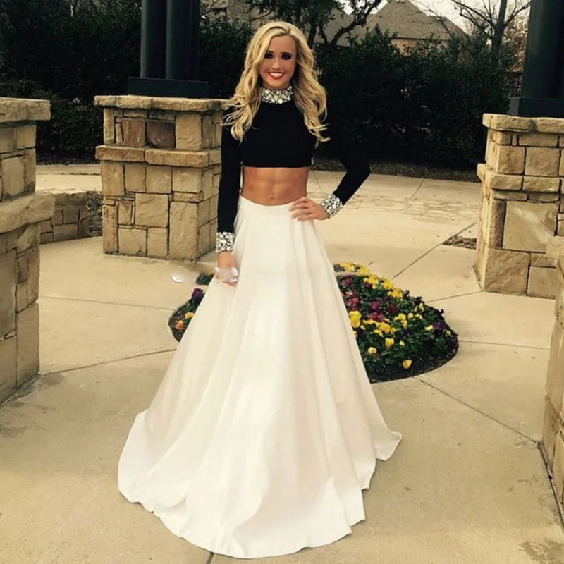White And Black Two Piece font b Prom b font font b Dresses b font 2016