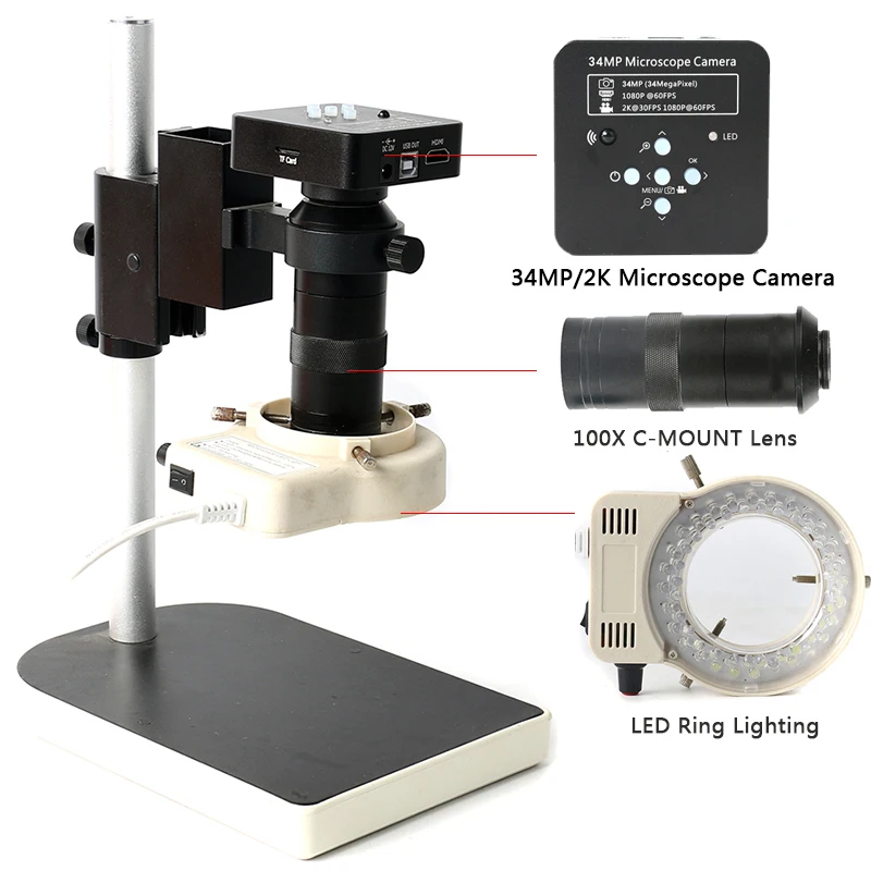 1080P 60FPS 34MP HDMI Промышленная камера с интерфейсом usb 2K TF видео рекордер 100X электронный микроскоп камера для лаборатории PCB IC cpu пайка