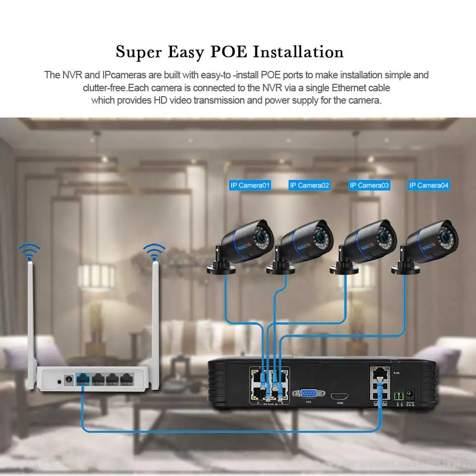 Система видеонаблюдения BESDER PoE 720P МП 4 канала 15 В NVR 2/4 IP камеры|poe cctv kit|poe cctvkit kits |