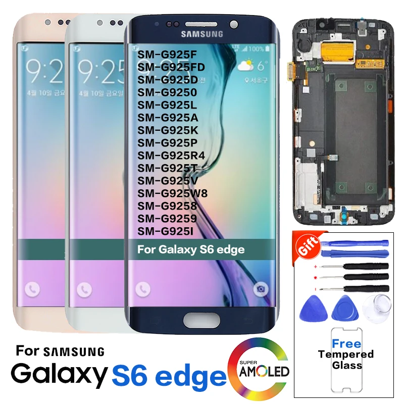 Super AMOLED lcd s для samsung Galaxy S6 Edge G925 G925F G925A G925P ЖК-дисплей сенсорный экран в сборе+ наклейка+ Инструменты