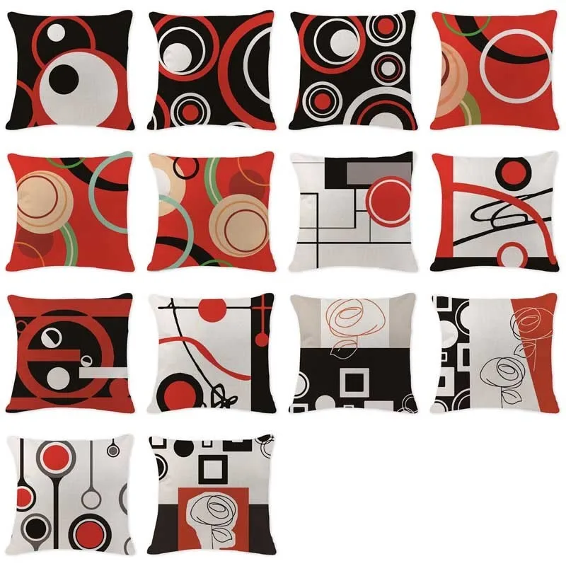 Modern Art Abstract Line Cushion Red Black Pillowcase custom linen geometirc cushions Sofa Home Decor