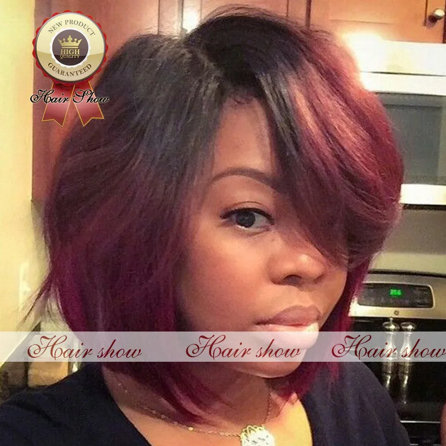 Free Shipping Two Tone Dark Roots Red Hair Ombre Lace Front Wigs