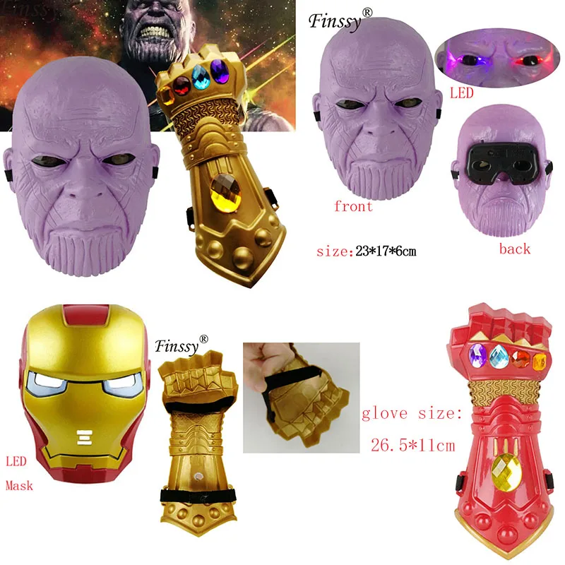 

Halloween Carnival Thanos Glove LED Masks Infinity Gauntlet Gloves Cosplay Movie Avengers Iron man Mask Prop Avengers 4 Endgame