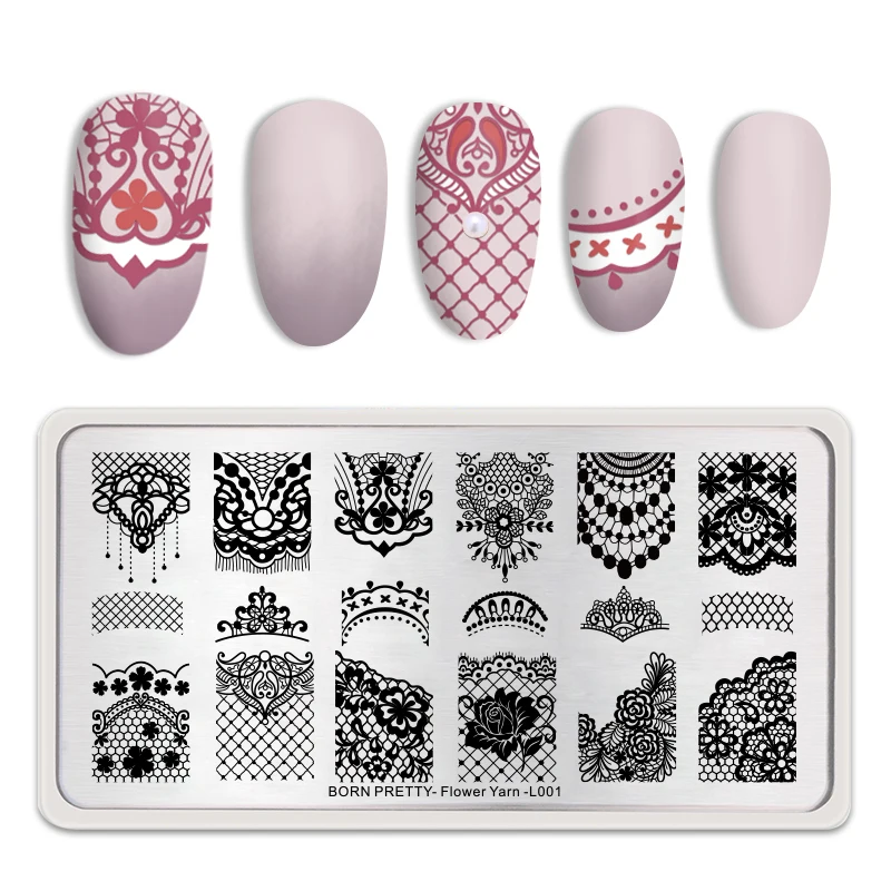 

BORN PRETTY Nail Stamping Plates Rose Flower Yarn Image Pattern Rectangle Nail Art Image Plate Stencil For DIY Nail Decoration