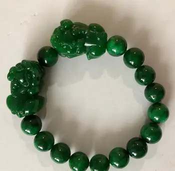 

Wholesale Dry Green Natural Stone Bracelets 10mm Round Bead With Hand Caved Double Pixiu Bracelet for Men Women Bracelet Jewelry