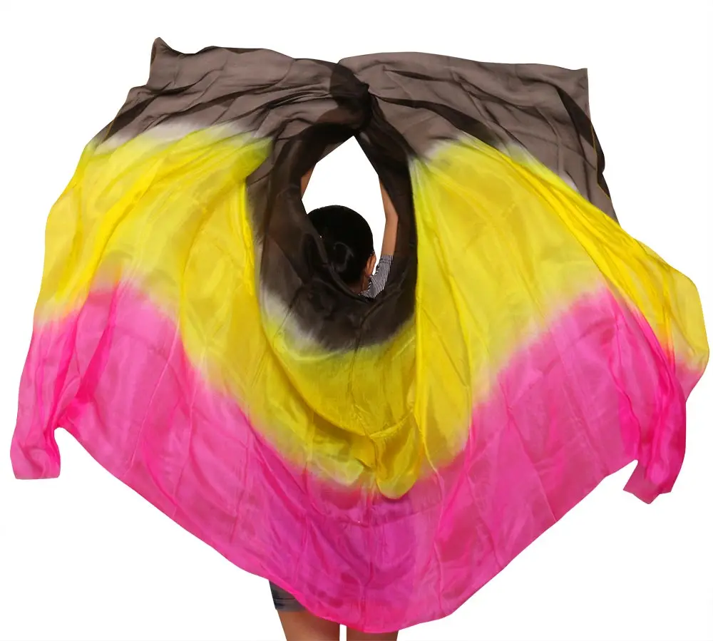 Новое поступление натуральный шелк танец живота вуаль дамы живота танцевальный шарф шаль Роза+ желтый+ черный 250/270*114 см можно настроить