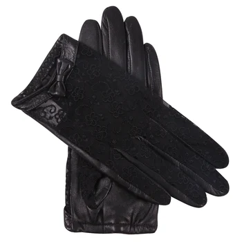 

Genuien Leather Woman Gloves Spring Autumn Driving Black Lace Sheepskin Gloves Female Thin Style Unlined Touchscreen L17015-9