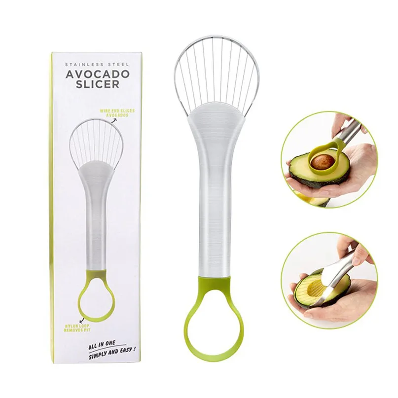 

Multifunctional 2 in 1 Avocado Cutter Non-slip Design Slicer Peeler Sliver Stainless Steel Scoop Slices Kitchen Accessories@40