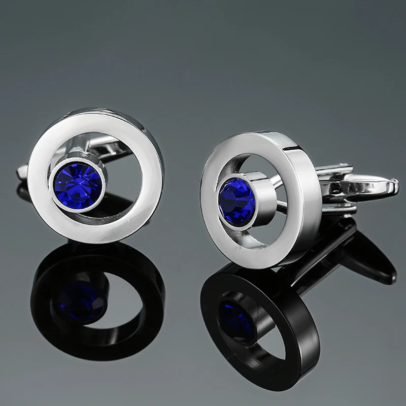 DY Brand new high end luxury design silver round blue crystal Cufflinks Men's French shirt