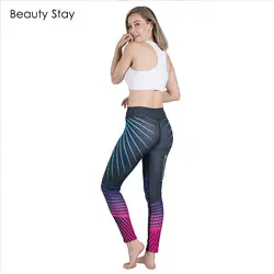 Красота оставаться Для женщин Leggings Contrast Цвет Штаны с рисунком высокая Вист узкие джинсы свободно дышать Push Up Спортивная одежда леггинсы