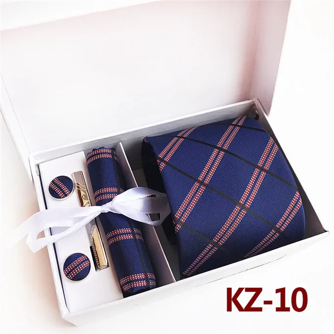 SCST клетчатый мужской свадебный галстук синие тонкие шелковые галстуки для мужчин галстук платок Зажимы для галстука, запонки 4 шт набор A091 - Цвет: KZ10