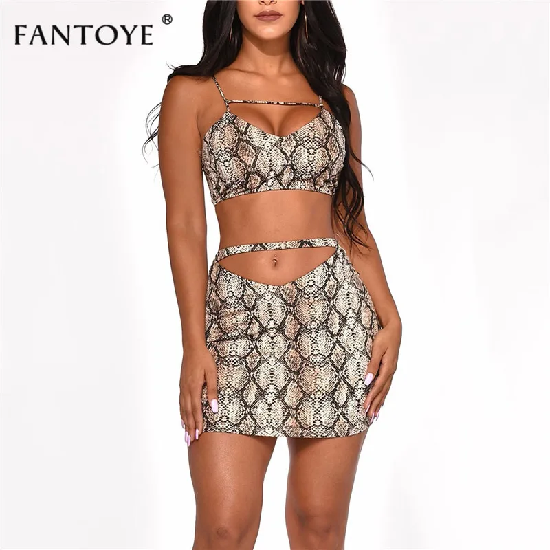 

Fantoye Sexy Snake Skin Print Two Piece Set Dress Women Summer Crop Top Dresses Sets Backless Skinny Bodycon Dresses Plus Size