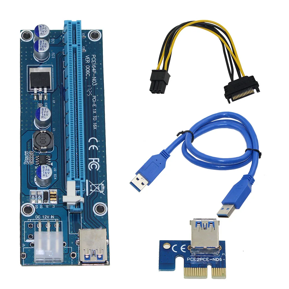 PCI E Райзер Express 1X до 16X карта Райзера USB 3 0 SATA кабель питания BTC для майнинга